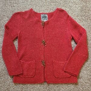 Vintage Curio Cardigan Sweater Beaded Tassel Button Snaps Ramie Cotton Rayon